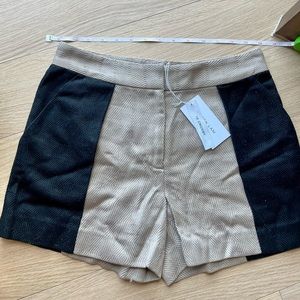 NWT Derek Lam 10 Crosby cotton beige black tuxedo medium rise shorts Sz 0